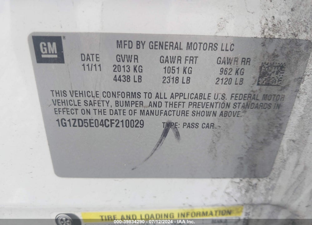 2012 CHEVROLET MALIBU 2LT VIN: 1G1ZD5E04CF210029