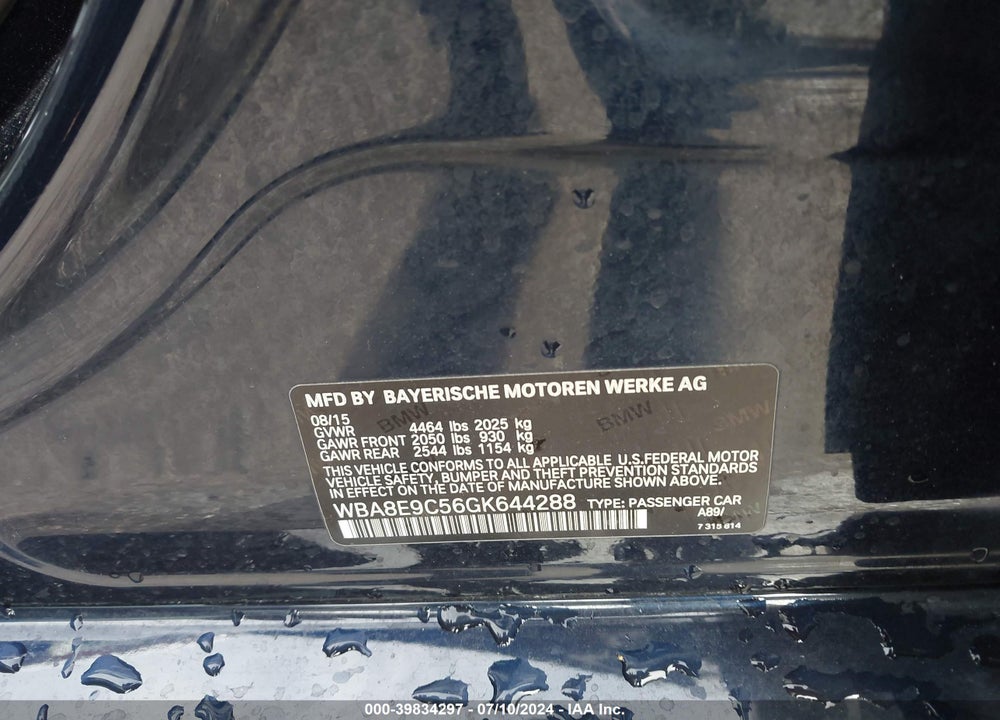 2016 BMW 328I VIN: WBA8E9C56GK644288