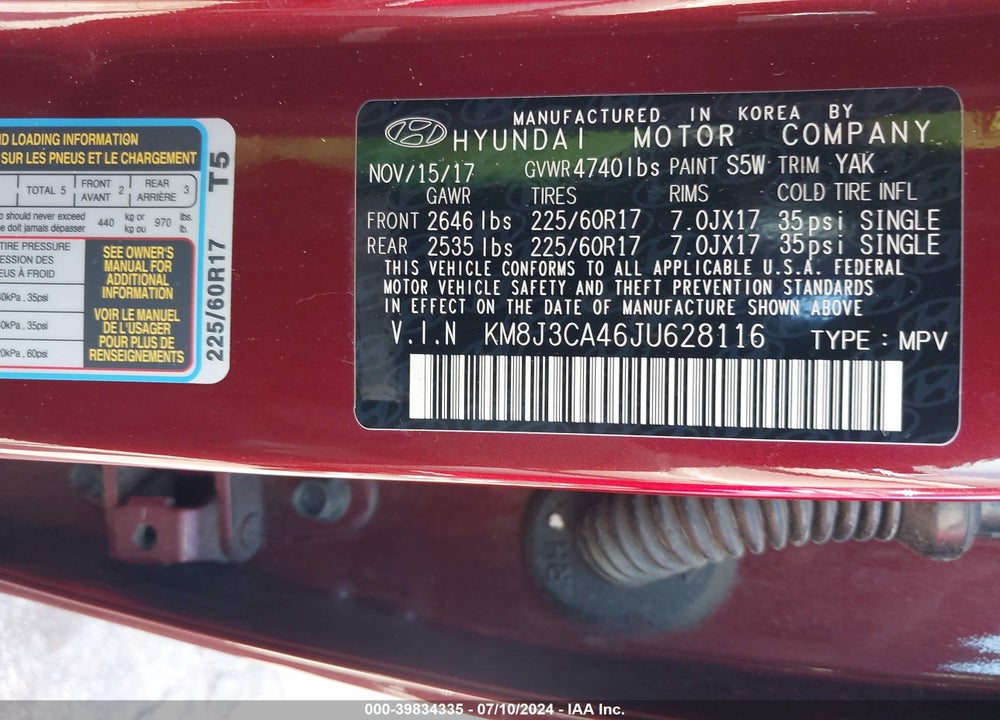 2018 HYUNDAI TUCSON SEL VIN: KM8J3CA46JU628116