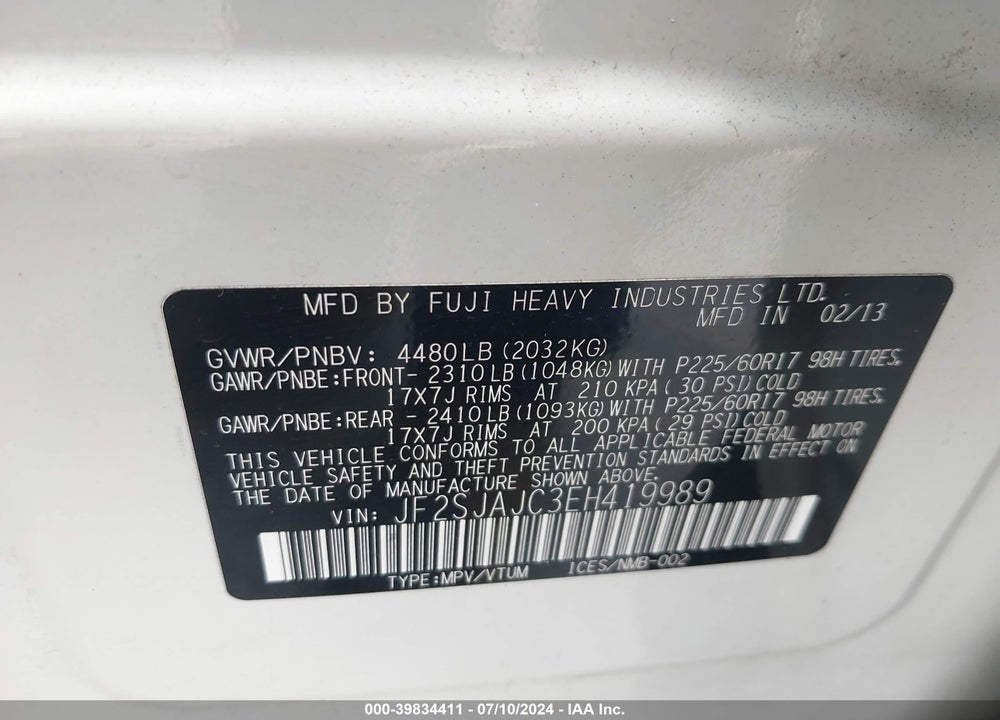 2014 SUBARU FORESTER 2.5I LIMITED VIN: JF2SJAJC3EH419989