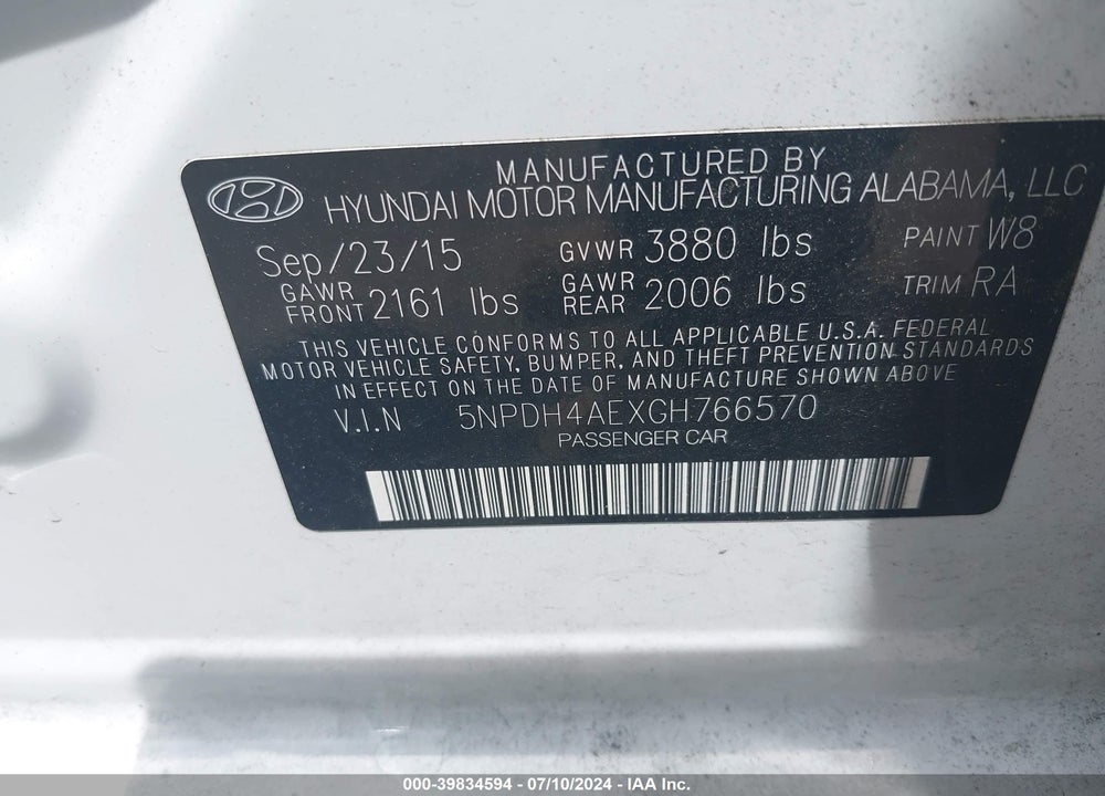 2016 HYUNDAI ELANTRA SE VIN: 5NPDH4AEXGH766570