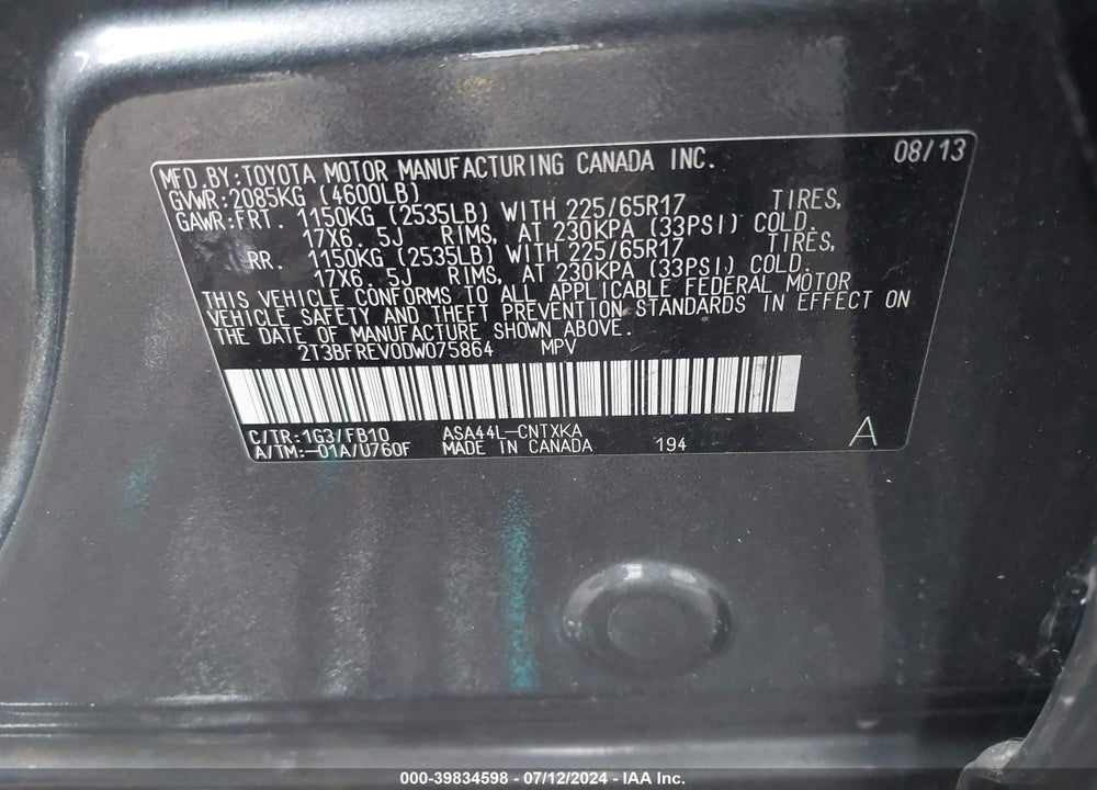 2013 TOYOTA RAV4 LE VIN: 2T3BFREV0DW075864