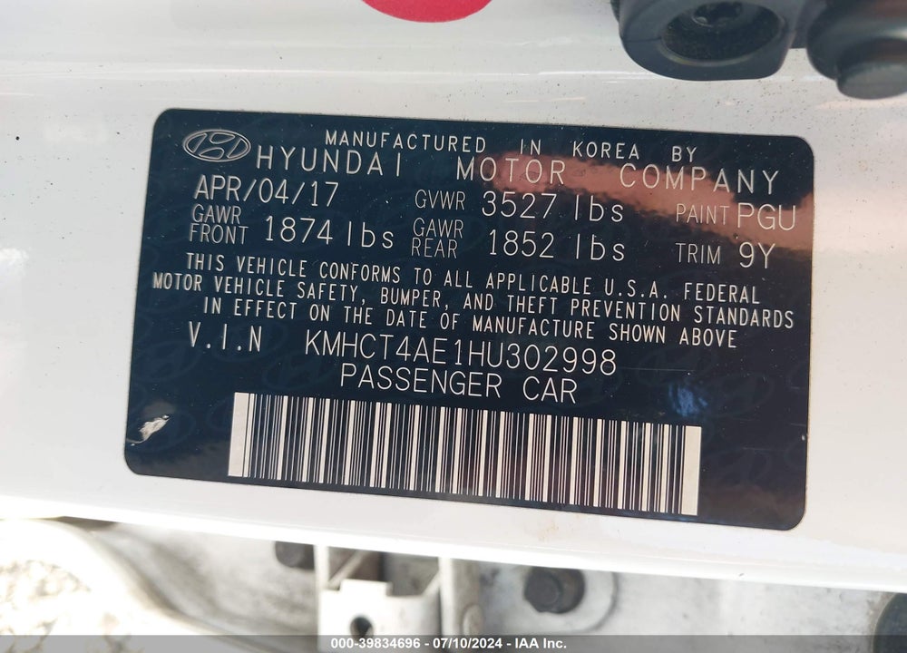 2017 HYUNDAI ACCENT SE VIN: KMHCT4AE1HU302998
