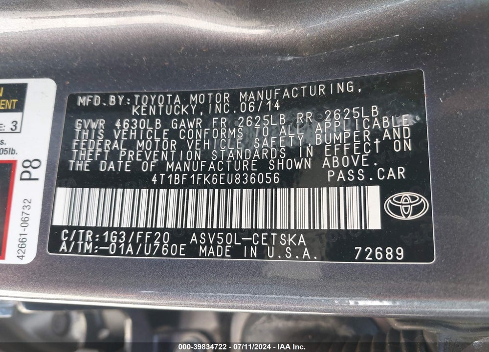 2014 TOYOTA CAMRY SE SPORT VIN: 4T1BF1FK6EU836056