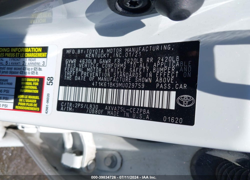 2021 TOYOTA CAMRY XSE AWD VIN: 4T1K61BK9MU029759