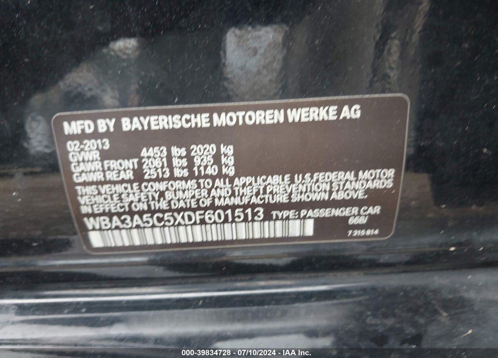 2013 BMW 3 SERIES 328I VIN: WBA3A5C5XDF601513