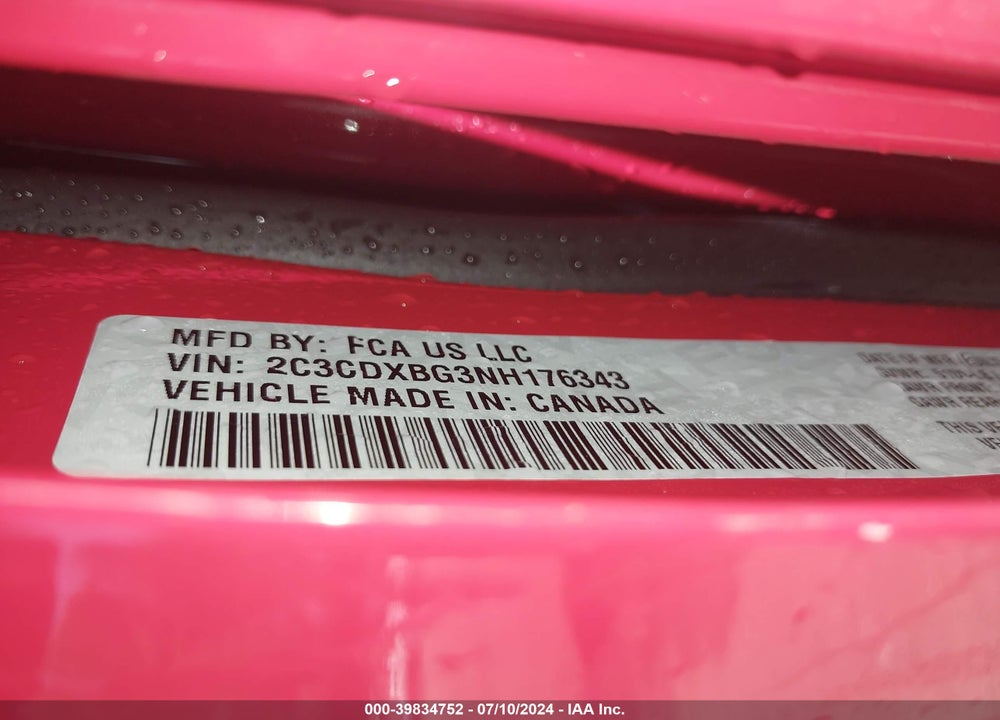 2022 DODGE CHARGER SXT RWD VIN: 2C3CDXBG3NH176343