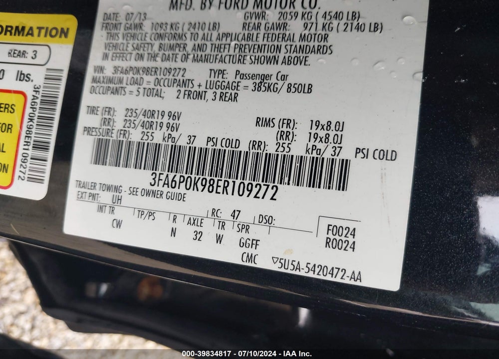 2014 FORD FUSION VIN: 3FA6P0K98ER109272