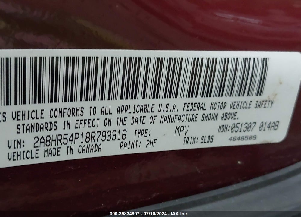 2008 CHRYSLER TOWN & COUNTRY TOURING VIN: 2A8HR54P18R793316