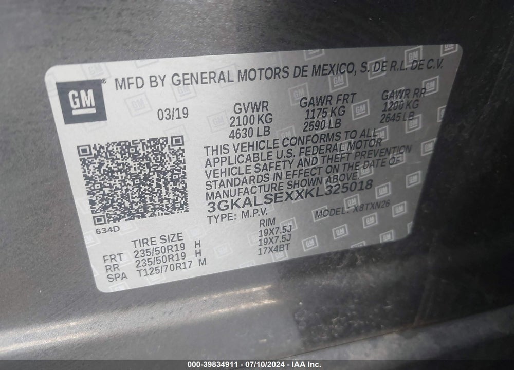 2019 GMC TERRAIN DENALI VIN: 3GKALSEXXKL325018