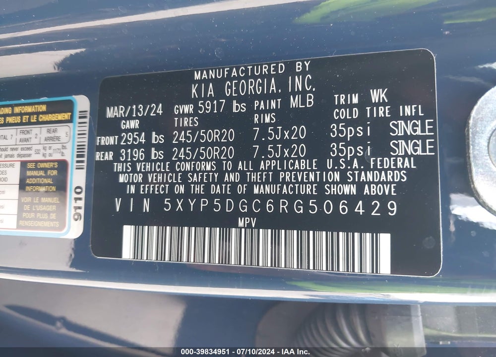 2024 KIA TELLURIDE SX PRESTIGE X-LINE VIN: 5XYP5DGC6RG506429