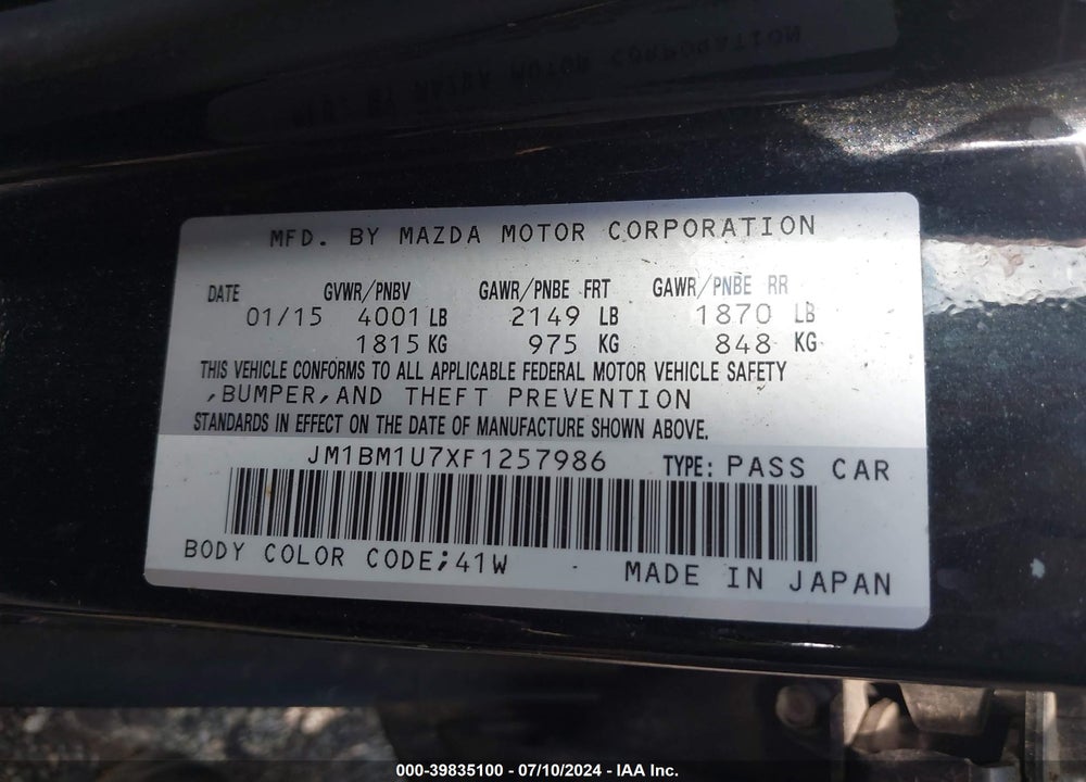2015 MAZDA 3 I SPORT VIN: JM1BM1U7XF1257986