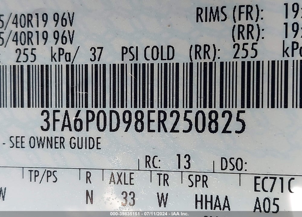 2014 FORD FUSION TITANIUM VIN: 3FA6P0D98ER250825