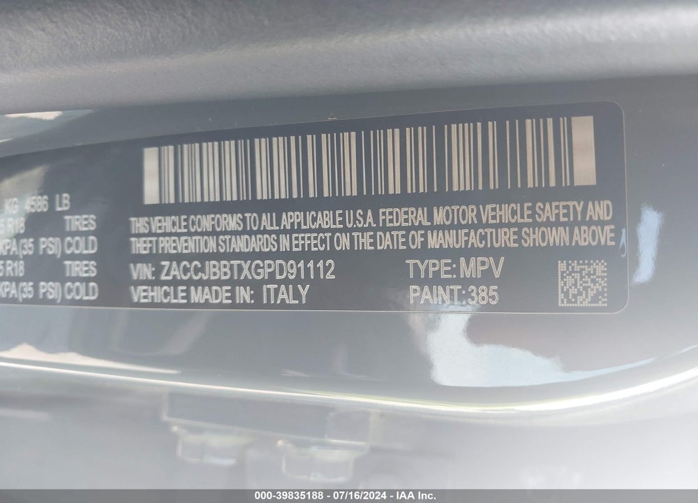 2016 JEEP RENEGADE 75TH ANNIVERSARY VIN: ZACCJBBTXGPD91112