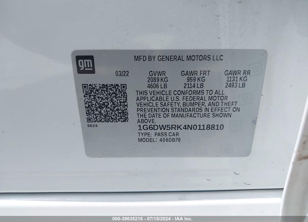 2022 CADILLAC CT5 LUXURY VIN: 1G6DW5RK4N0118810