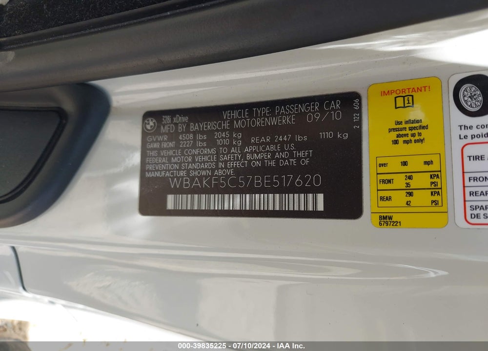 2011 BMW 328I XDRIVE VIN: WBAKF5C57BE517620