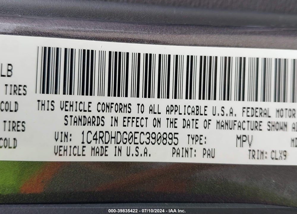 2014 DODGE DURANGO LIMITED VIN: 1C4RDHDG0EC390895