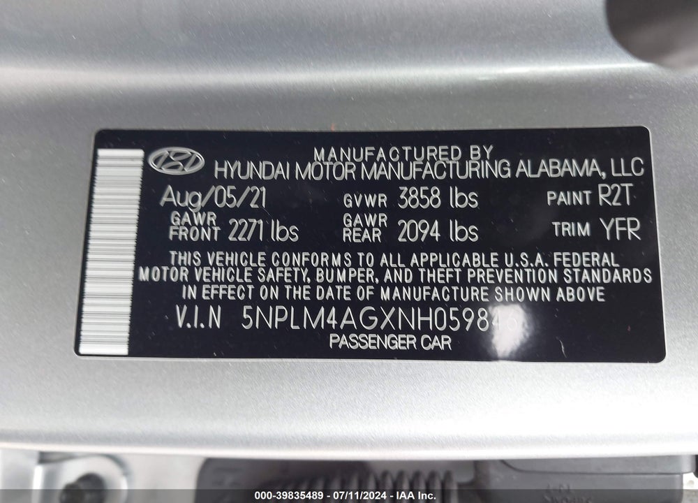 2022 HYUNDAI ELANTRA SEL VIN: 5NPLM4AGXNH059846
