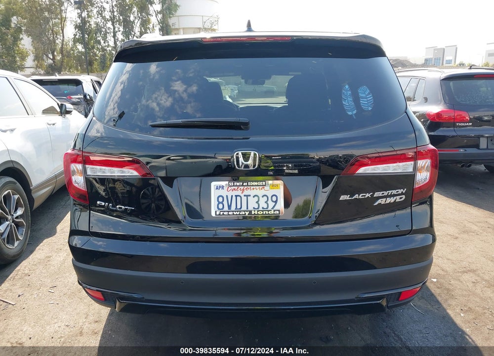 2021 HONDA PILOT AWD BLACK EDITION VIN: 5FNYF6H72MB062237
