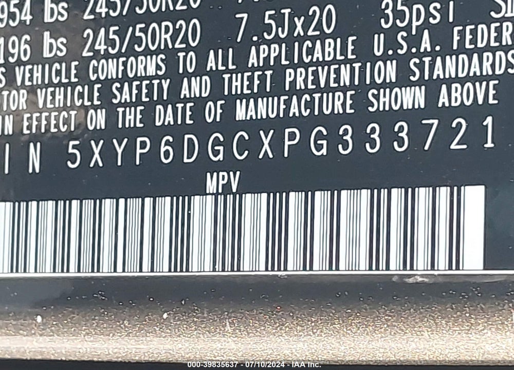 2023 KIA TELLURIDE S VIN: 5XYP6DGCXPG333721