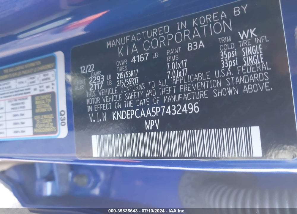 2023 KIA SELTOS VIN: KNDEPCAA5P7432496