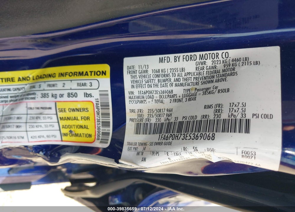 2014 FORD FUSION SE VIN: 1FA6P0H73E5369068