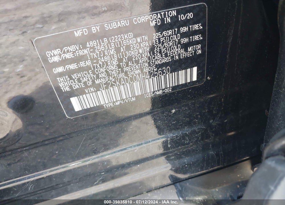 2021 SUBARU FORESTER VIN: JF2SKADC0MH425630
