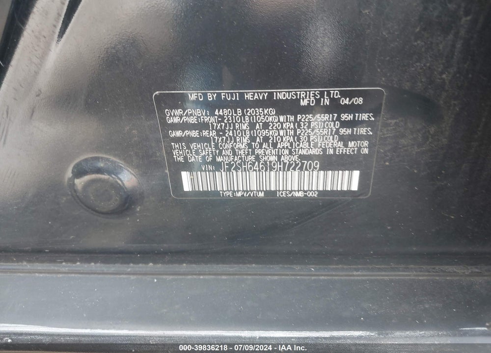 2009 SUBARU FORESTER 2.5X LIMITED VIN: JF2SH64619H722709
