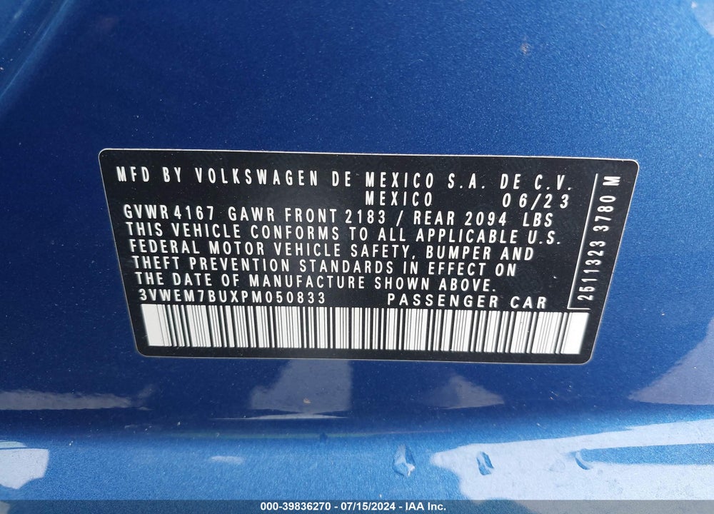 2023 VOLKSWAGEN JETTA 1.5T SE VIN: 3VWEM7BUXPM050833