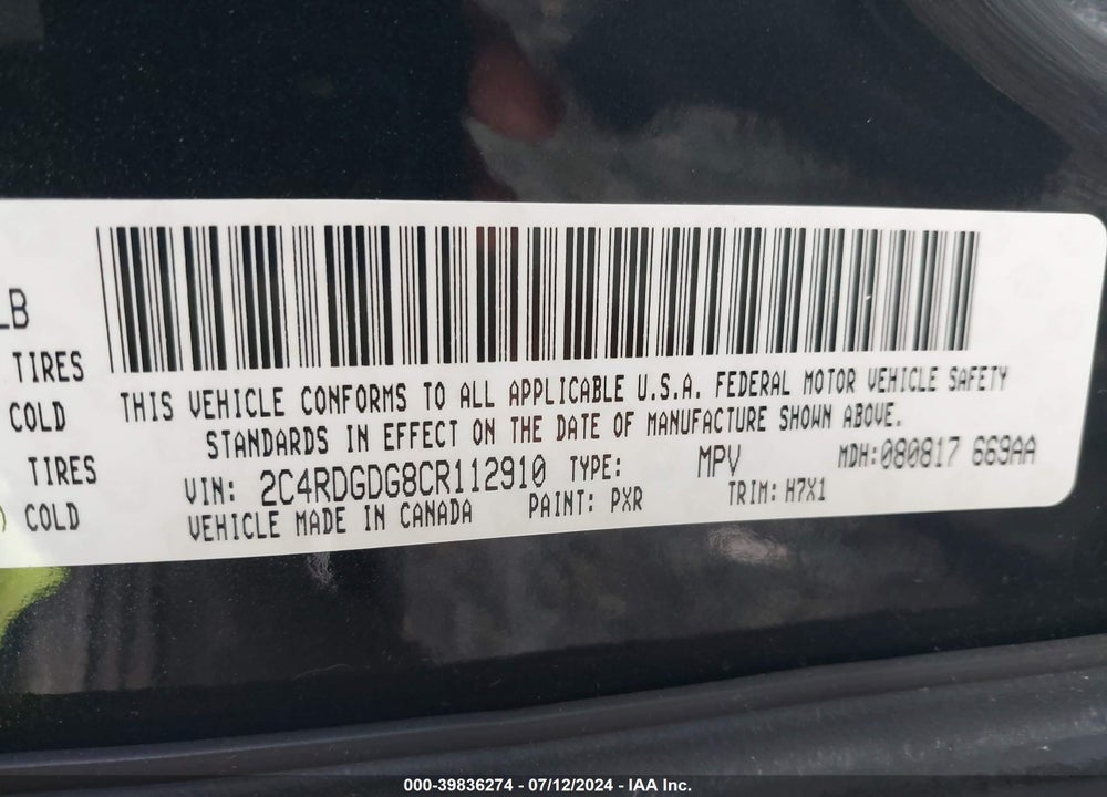 2012 DODGE GRAND CARAVAN CREW VIN: 2C4RDGDG8CR112910