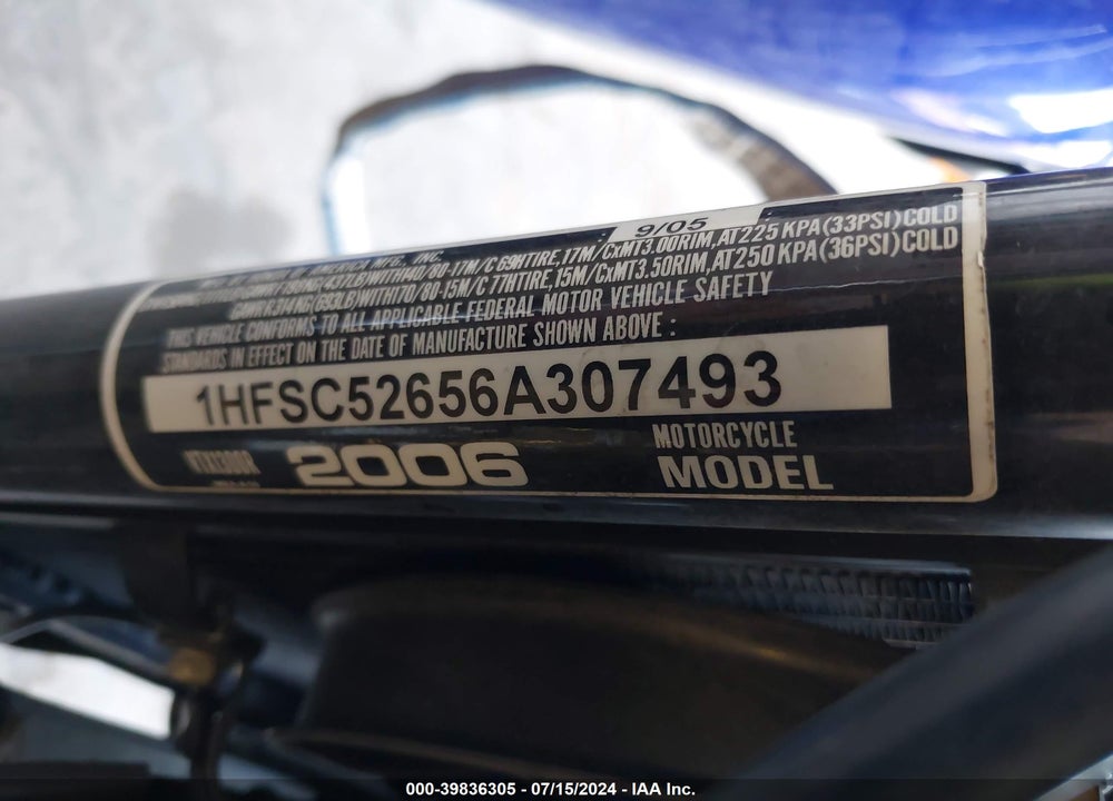 2006 HONDA VTX1300 R VIN: 1HFSC52656A307493