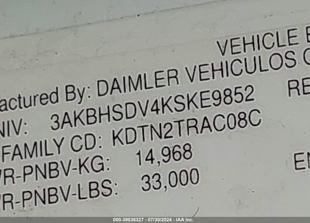 2019 FREIGHTLINER NEW CASCADIA 116 VIN: 3AKBHSDV4KSKE9852