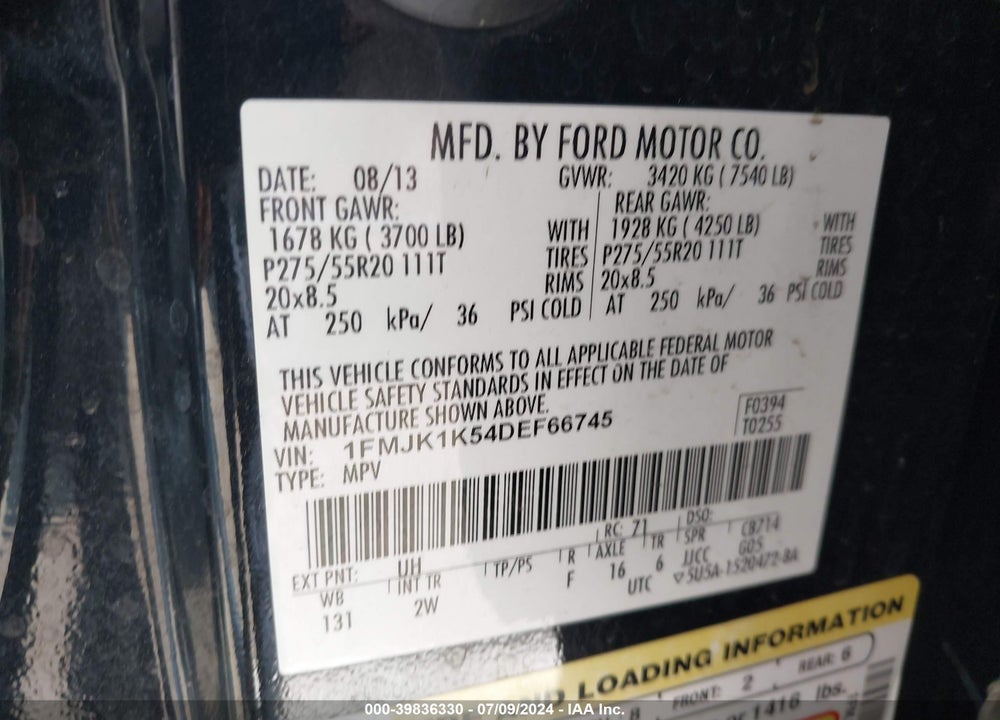 2013 FORD EXPEDITION EL LIMITED VIN: 1FMJK1K54DEF66745