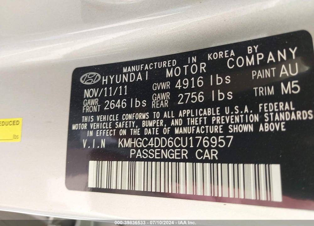 2012 HYUNDAI GENESIS 3.8 VIN: KMHGC4DD6CU176957