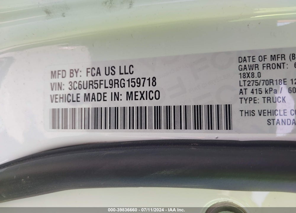 2024 RAM 2500 LAIE  4X4 6'4 BOX VIN: 3C6UR5FL9RG159718