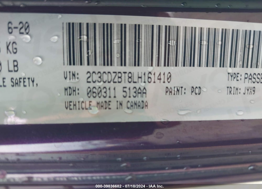 2020 DODGE CHALLENGER R/T 50TH ANNIVERSARY VIN: 2C3CDZBT8LH161410
