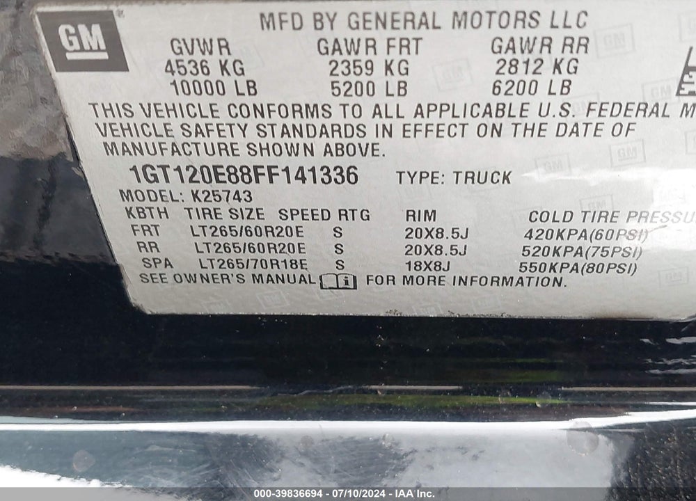 2015 GMC SIERRA 2500HD DENALI VIN: 1GT120E88FF141336