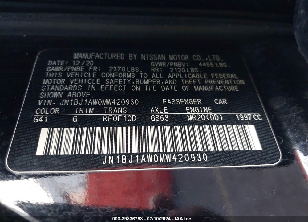 2021 NISSAN ROGUE SPORT S AWD XTRONIC CVT VIN: JN1BJ1AW0MW420930