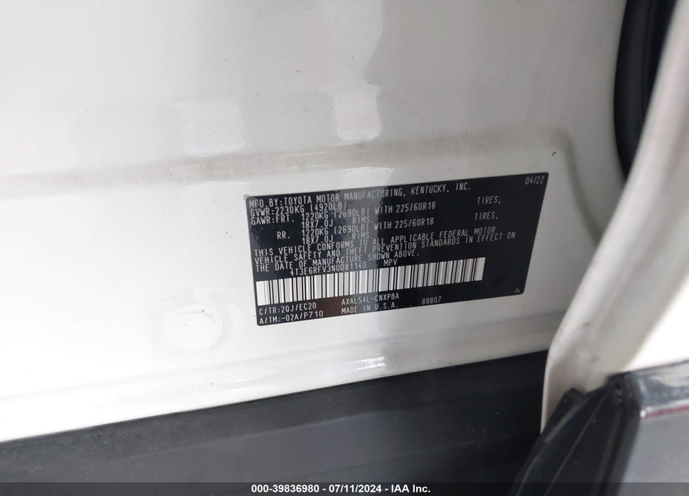 2022 TOYOTA RAV4 HYBRID XSE VIN: 4T3E6RFV3NU081140