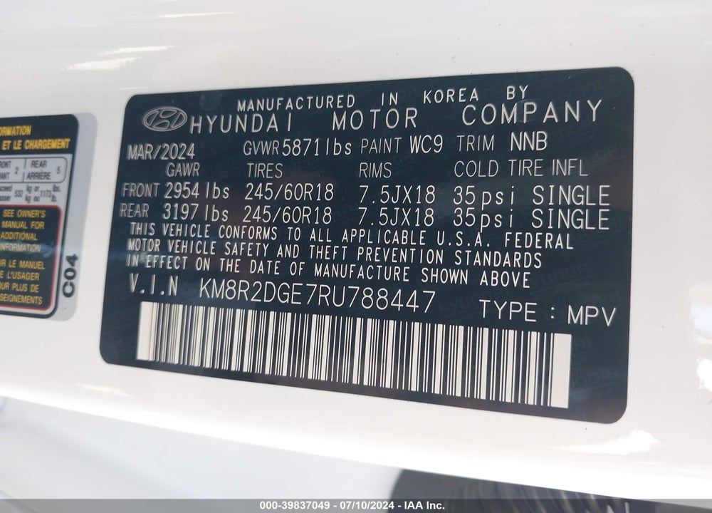 2024 HYUNDAI PALISADE SEL VIN: KM8R2DGE7RU788447