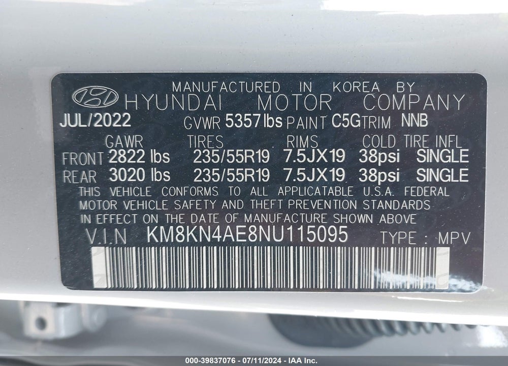 2022 HYUNDAI IONIQ 5 SEL VIN: KM8KN4AE8NU115095