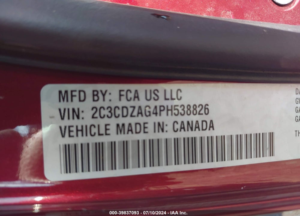 2023 DODGE CHALLENGER SXT VIN: 2C3CDZAG4PH538826