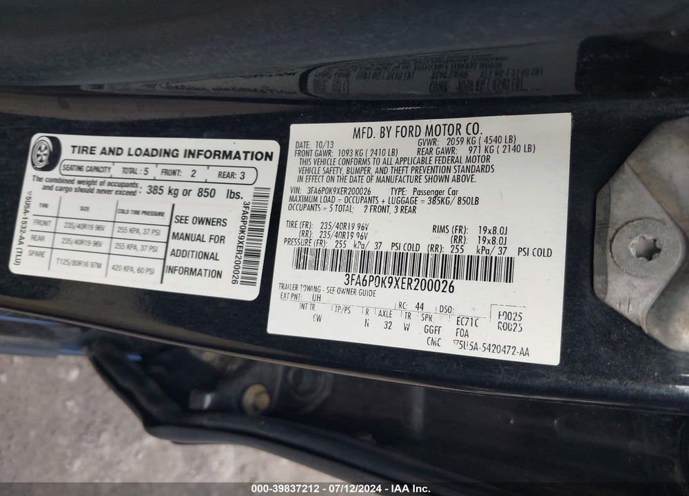 2014 FORD FUSION TITANIUM VIN: 3FA6P0K9XER200026
