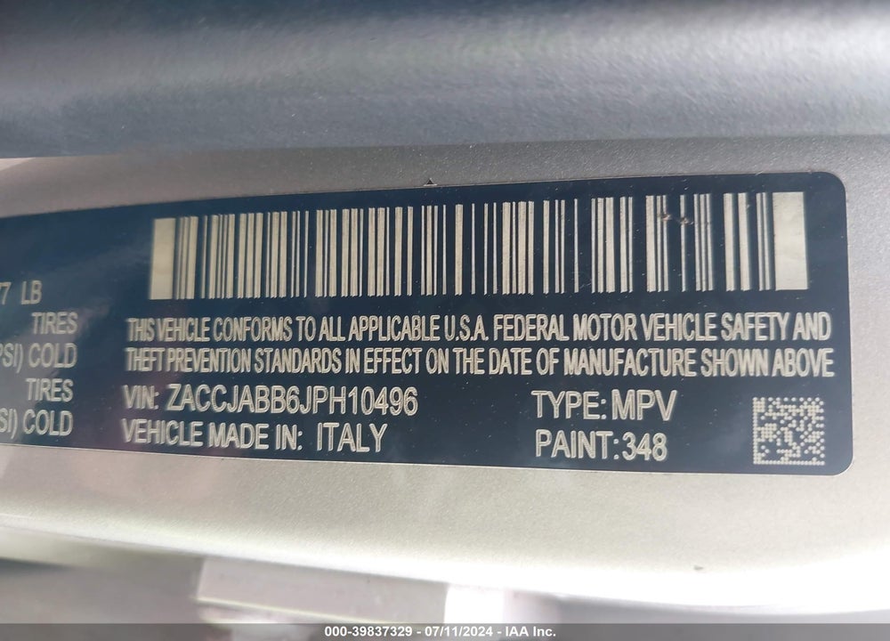 2018 JEEP RENEGADE VIN: ZACCJABB6JPH10496