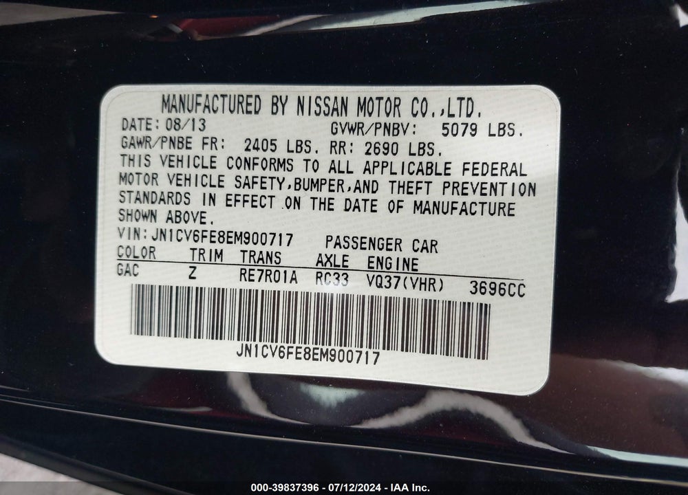2014 INFINITI Q60/IPL VIN: JN1CV6FE8EM900717