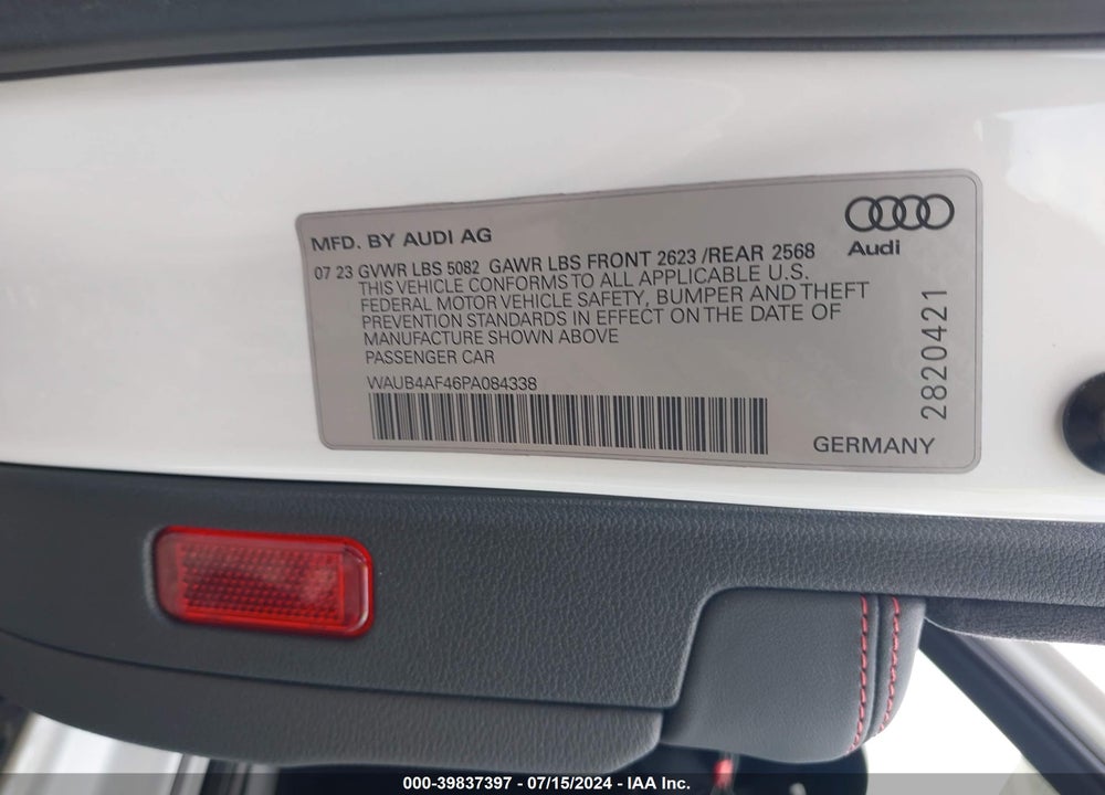 2023 AUDI S4 PREMIUM PLUS TFSI QUATTRO TIPTRONIC VIN: WAUB4AF46PA084338