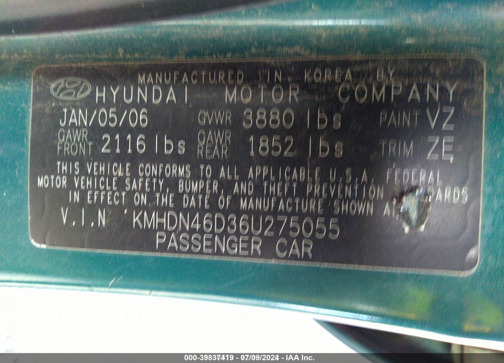 2006 HYUNDAI ELANTRA GLS/LIMITED VIN: KMHDN46D36U275055