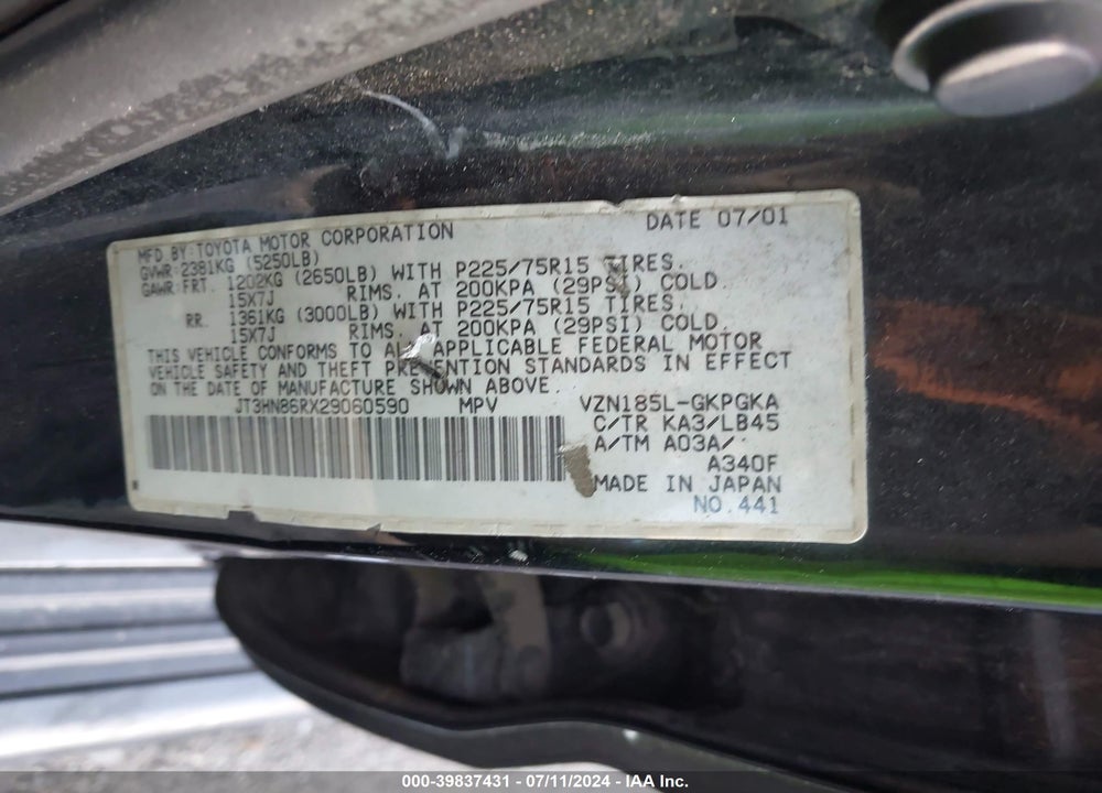 2002 TOYOTA 4RUNNER SR5 VIN: JT3HN86RX29060590