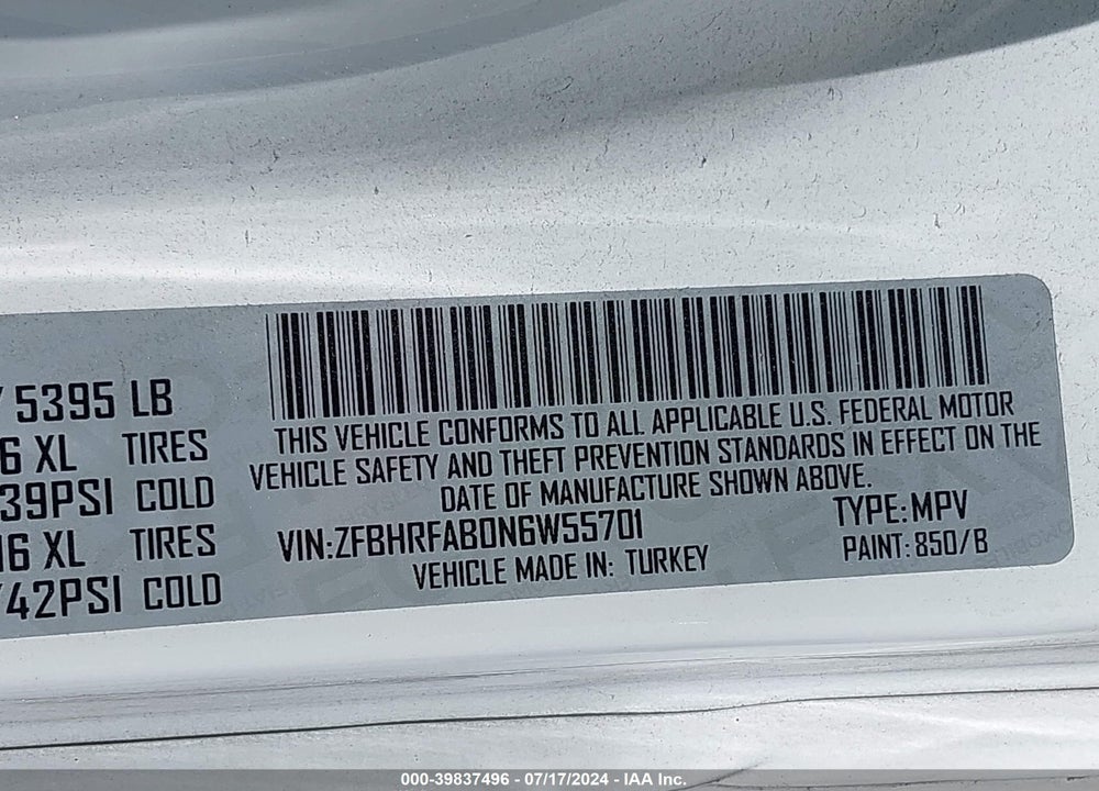2022 RAM PROMASTER CITY CARGO VAN VIN: ZFBHRFAB0N6W55701