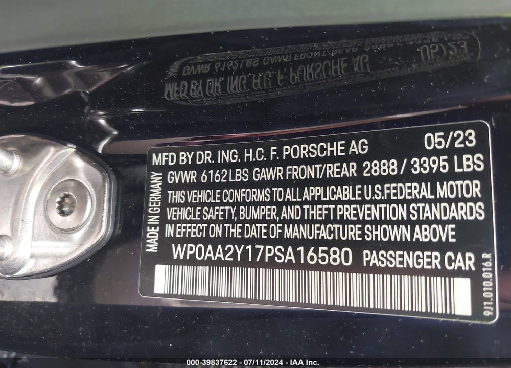 2023 PORSCHE TAYCAN VIN: WP0AA2Y17PSA16580